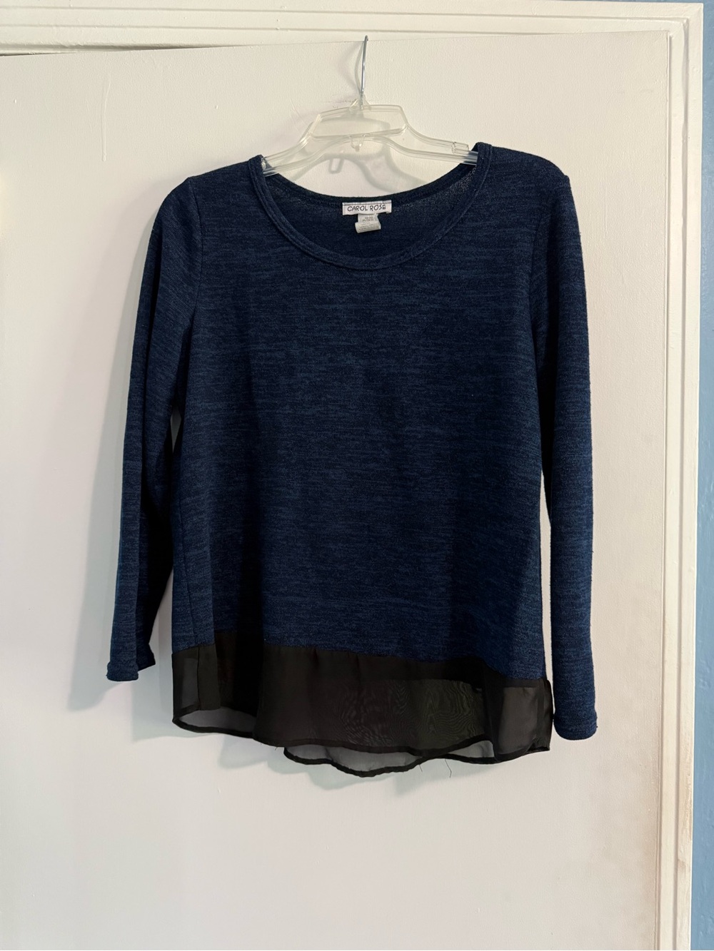 Carol Rose Navy Long Sleeve Top with Sheer Hem
